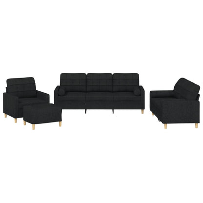 Set Divani 4 pz con Cuscini Nero in Tessuto