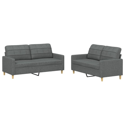 Set di Divani 2 pz con Cuscini Grigio Scuro in Tessuto