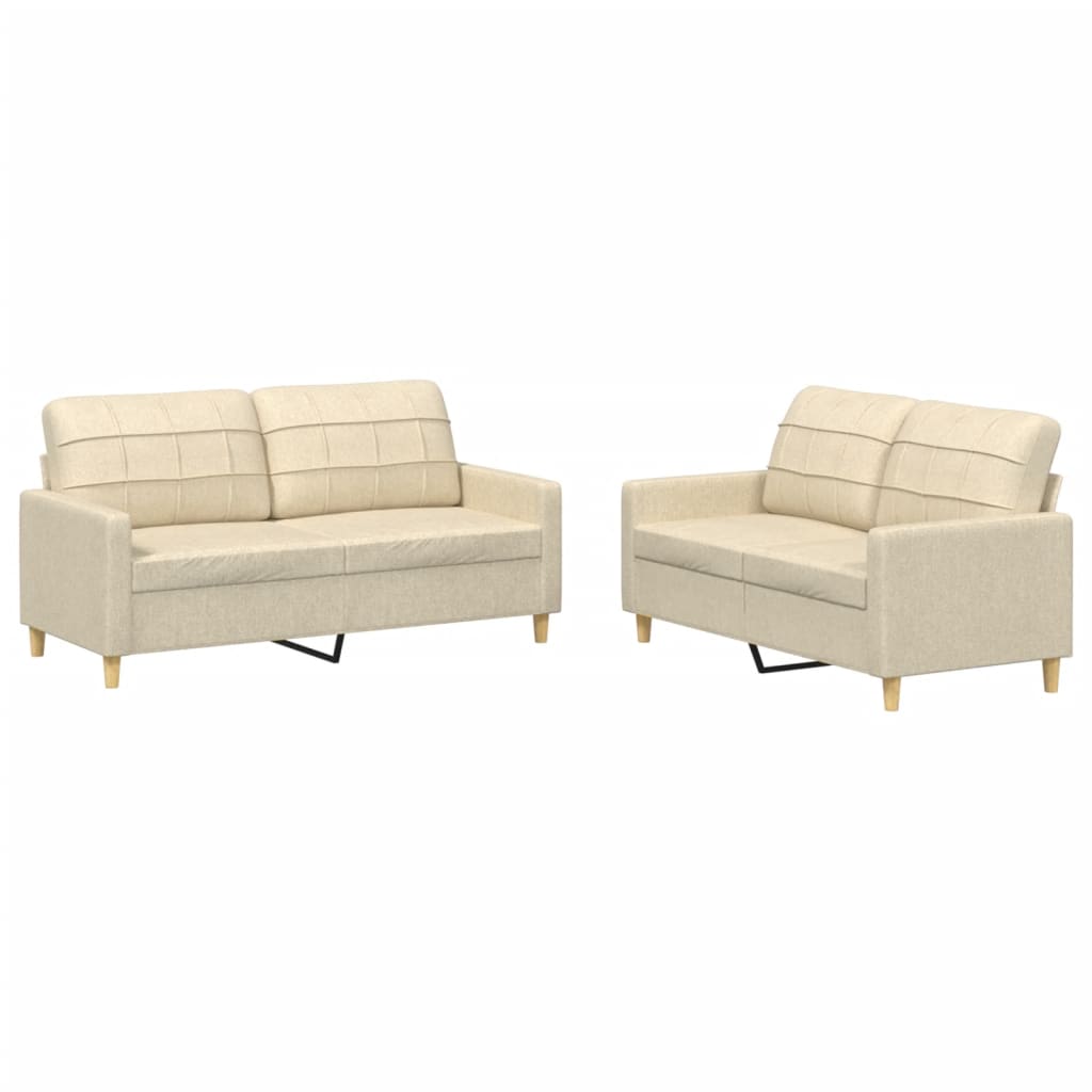 Set di Divani 2 pz con Cuscini Crema in Tessuto