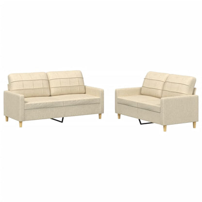Set di Divani 2 pz con Cuscini Crema in Tessuto