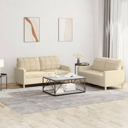 Set di Divani 2 pz con Cuscini Crema in Tessuto