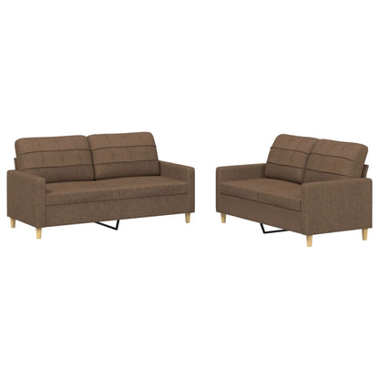 Set di Divani 2 pz con Cuscini Marrone in Tessuto