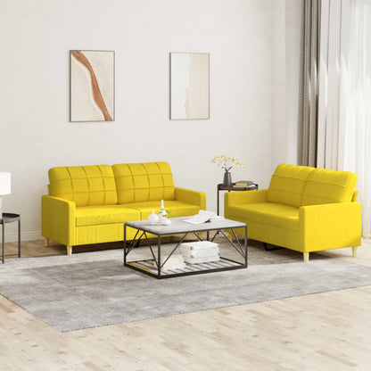 Set di Divani 2 pz con Cuscini Giallo Chiaro in Tessuto
