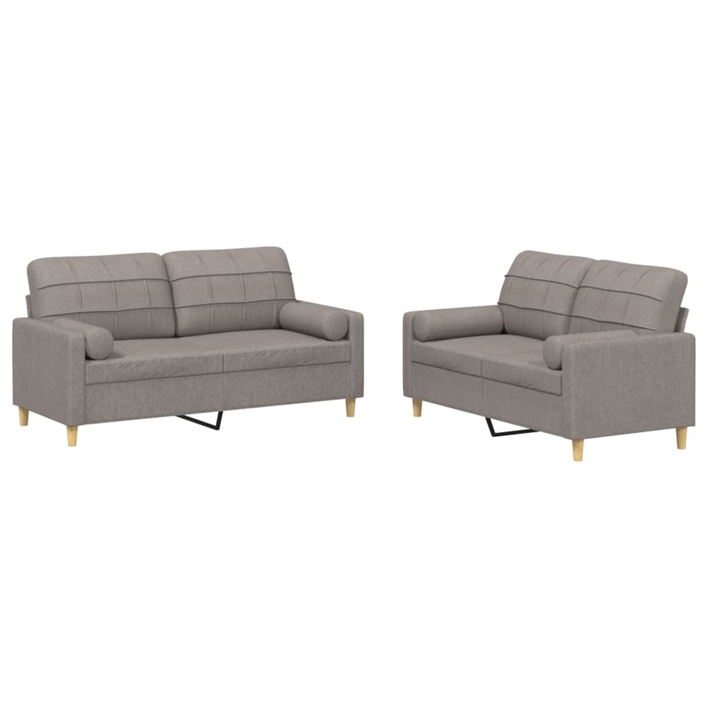 Set Divani 2 pz con Cuscini Tortora in Tessuto