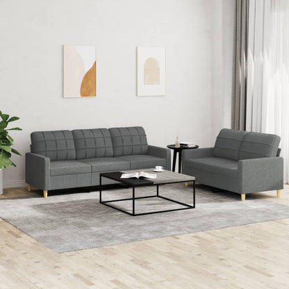 Set di Divani 2 pz con Cuscini Grigio Scuro in Tessuto