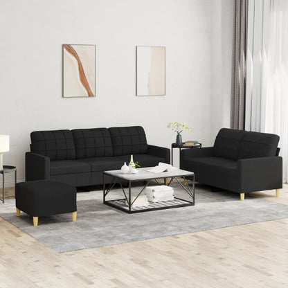Set di Divani 3 pz con Cuscini Nero in Tessuto
