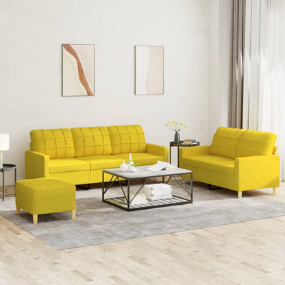 Set di Divani 3 pz con Cuscini Giallo Chiaro in Tessuto