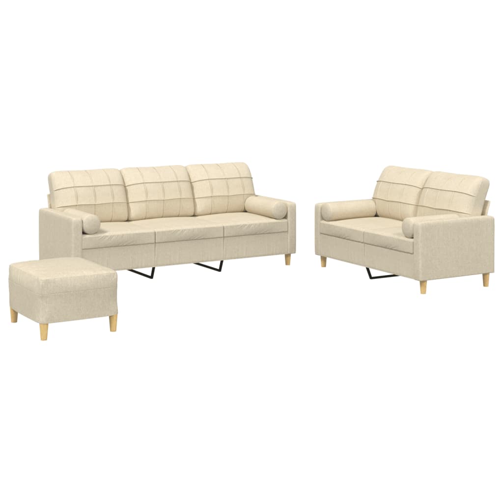 Set Divani 3 pz con Cuscini Crema in Tessuto