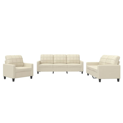 Set di Divani 3 pz con Cuscini Crema in Similpelle