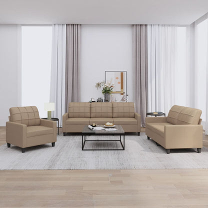 Set di Divani 3 pz con Cuscini Cappuccino in Similpelle
