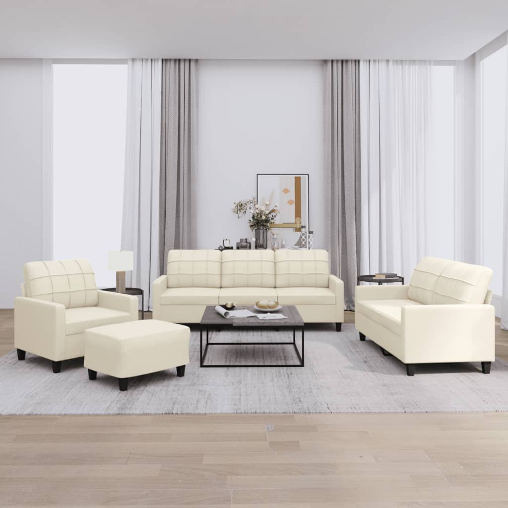 Set di Divani 4 pz con Cuscini Crema in Similpelle
