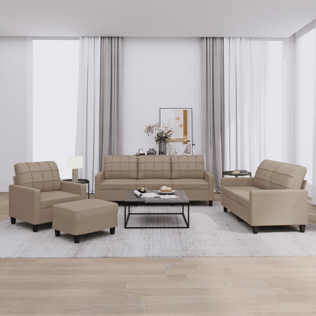 Set di Divani 4 pz con Cuscini Cappuccino in Similpelle