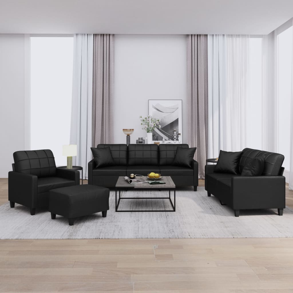 Set di Divani 4 pz con Cuscini Nero in Similpelle