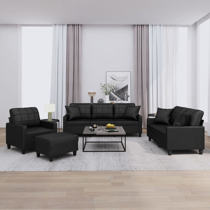 Set di Divani 4 pz con Cuscini Nero in Similpelle