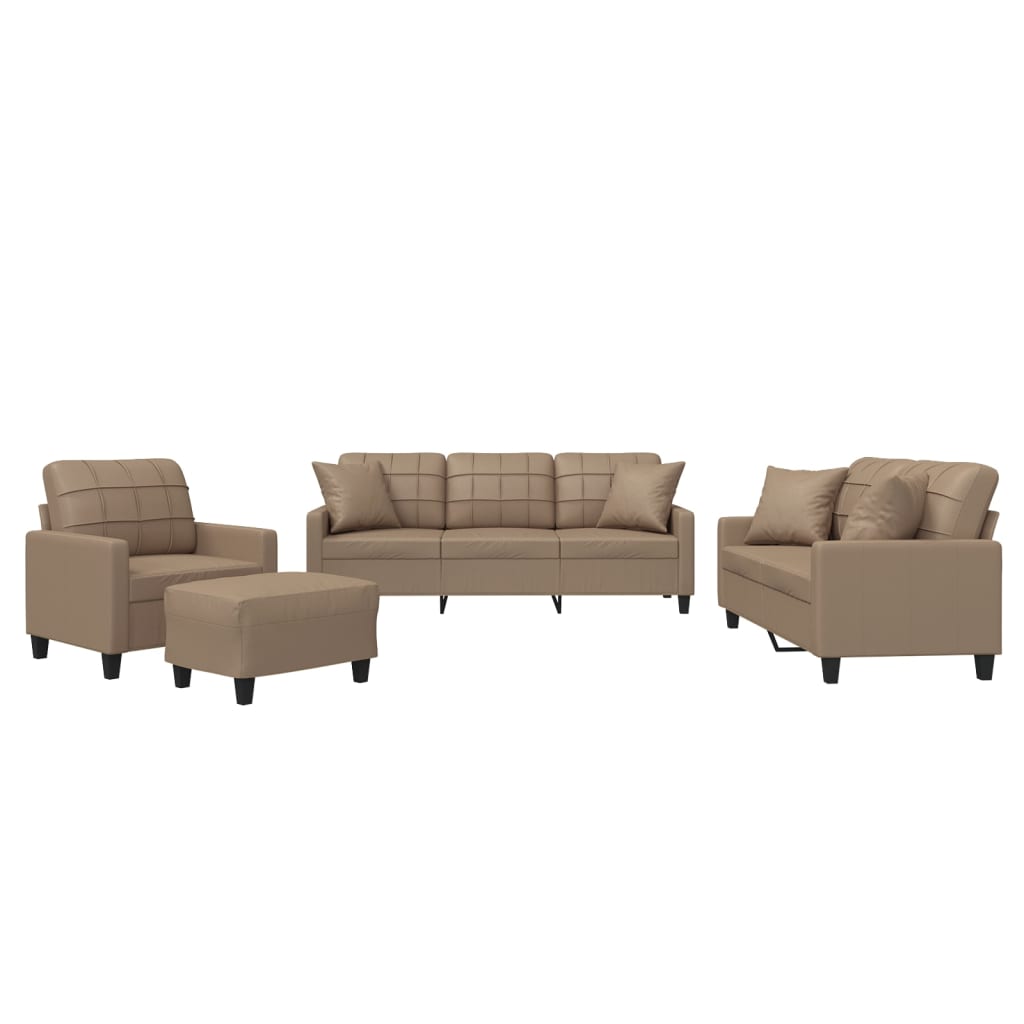 Set di Divani 4 pz con Cuscini Cappuccino in Similpelle