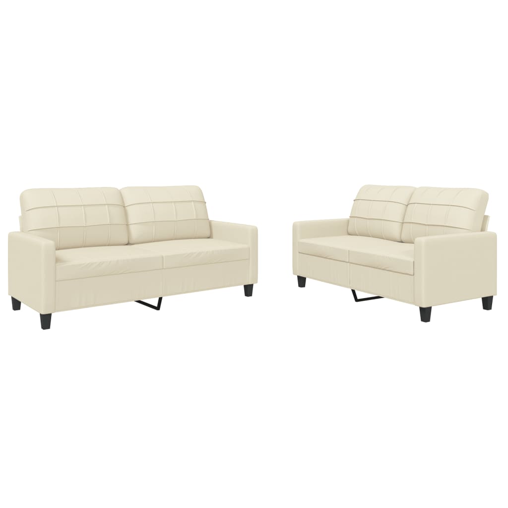 Set di Divani 2 pz con Cuscini Crema in Similpelle