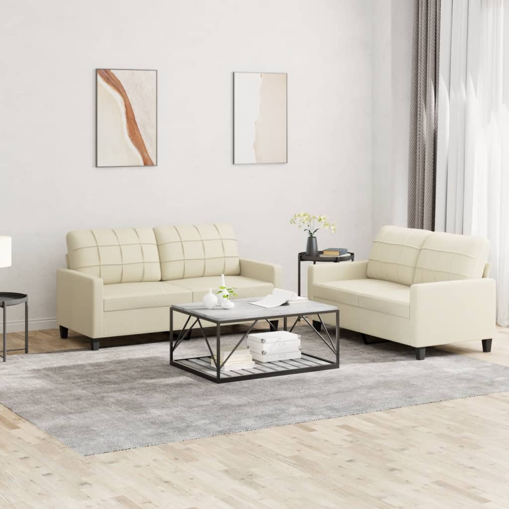 Set di Divani 2 pz con Cuscini Crema in Similpelle