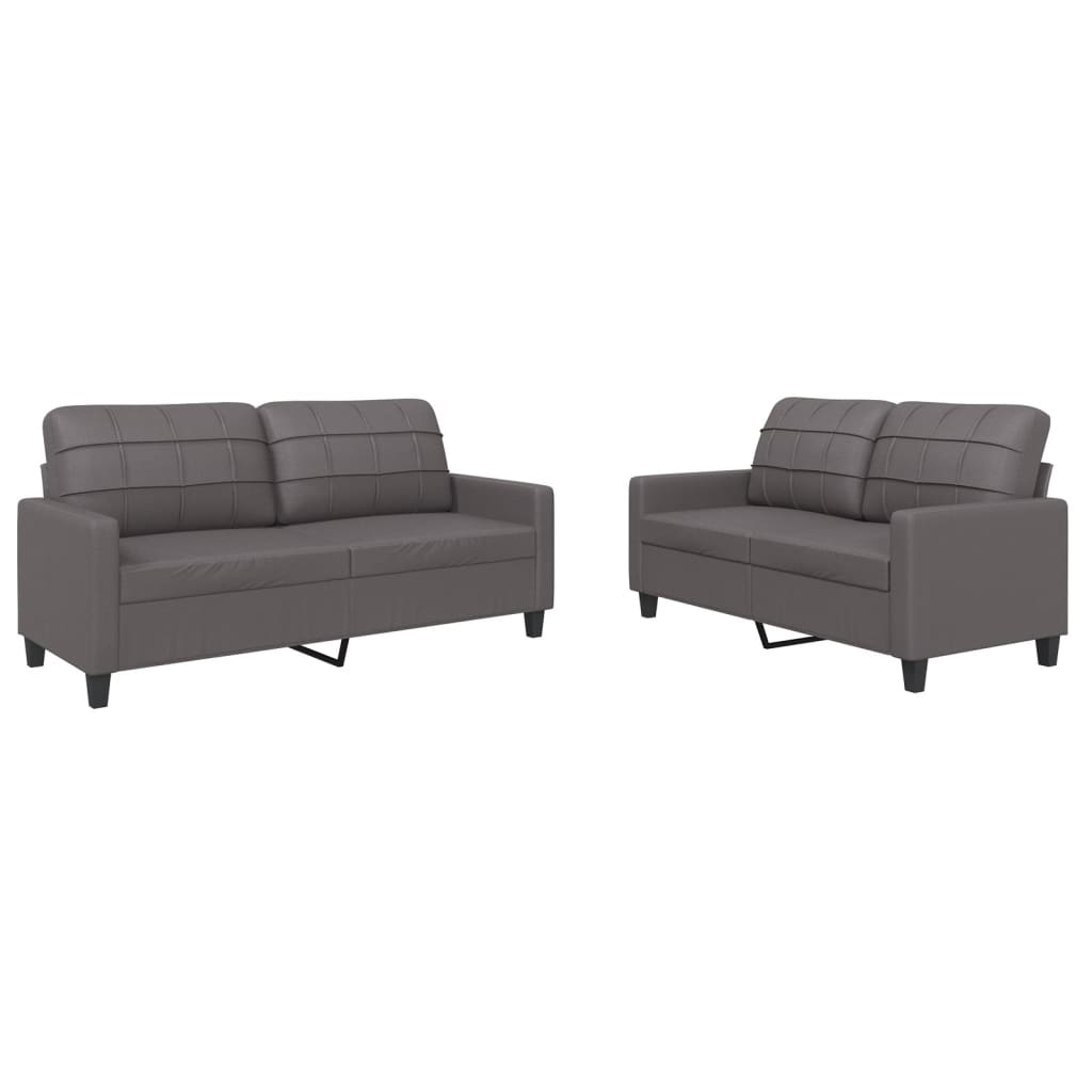 Set di Divani 2 pz con Cuscini Grigio in Similpelle