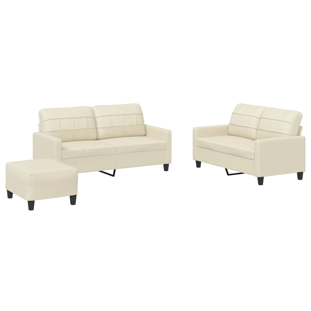 Set di Divani 3 pz con Cuscini Crema in Similpelle