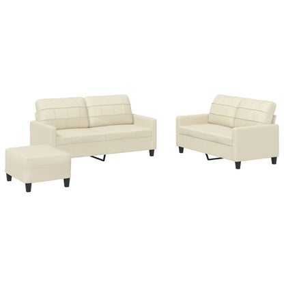 Set di Divani 3 pz con Cuscini Crema in Similpelle