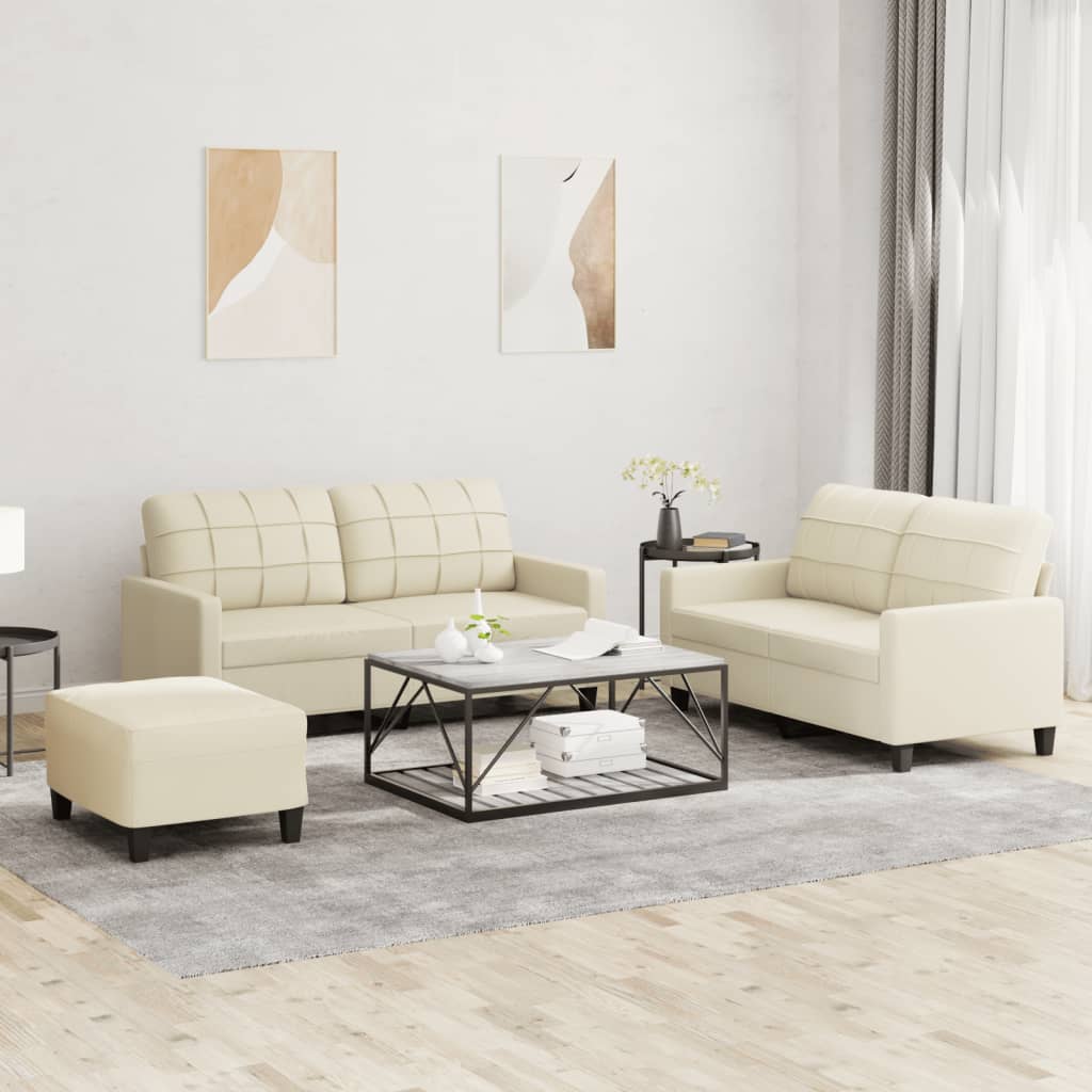 Set di Divani 3 pz con Cuscini Crema in Similpelle