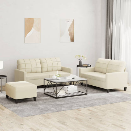 Set di Divani 3 pz con Cuscini Crema in Similpelle