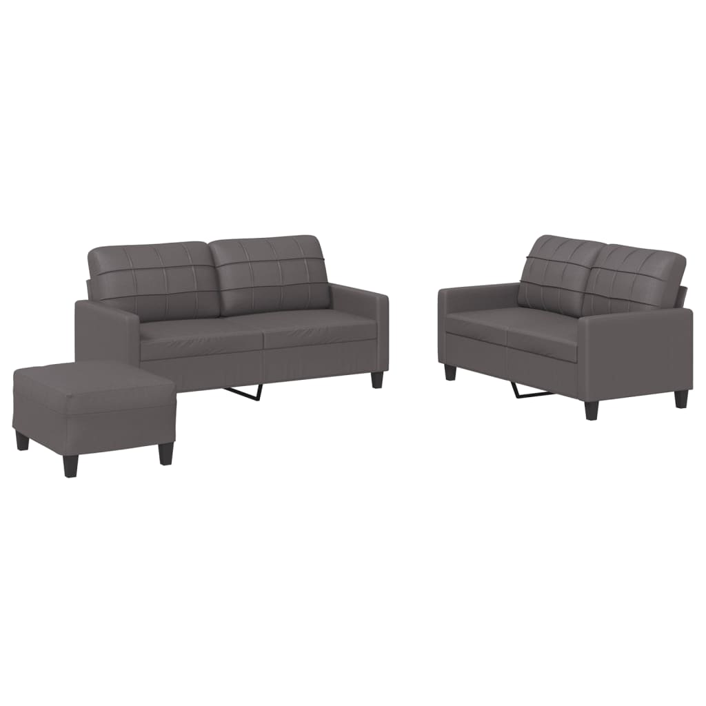 Set di Divani 3 pz con Cuscini Grigio in Similpelle