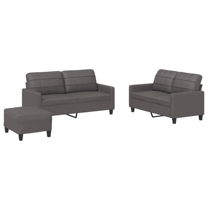 Set di Divani 3 pz con Cuscini Grigio in Similpelle