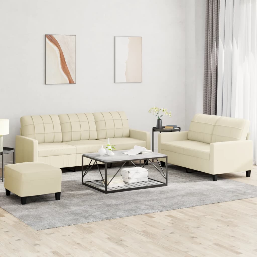 Set di Divani 3 pz con Cuscini Crema in Similpelle