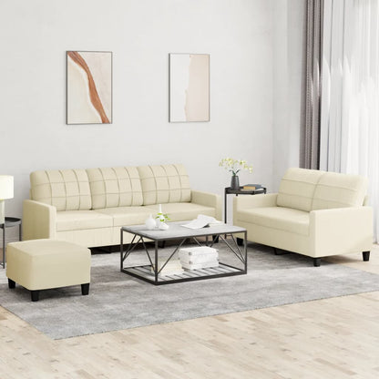 Set di Divani 3 pz con Cuscini Crema in Similpelle