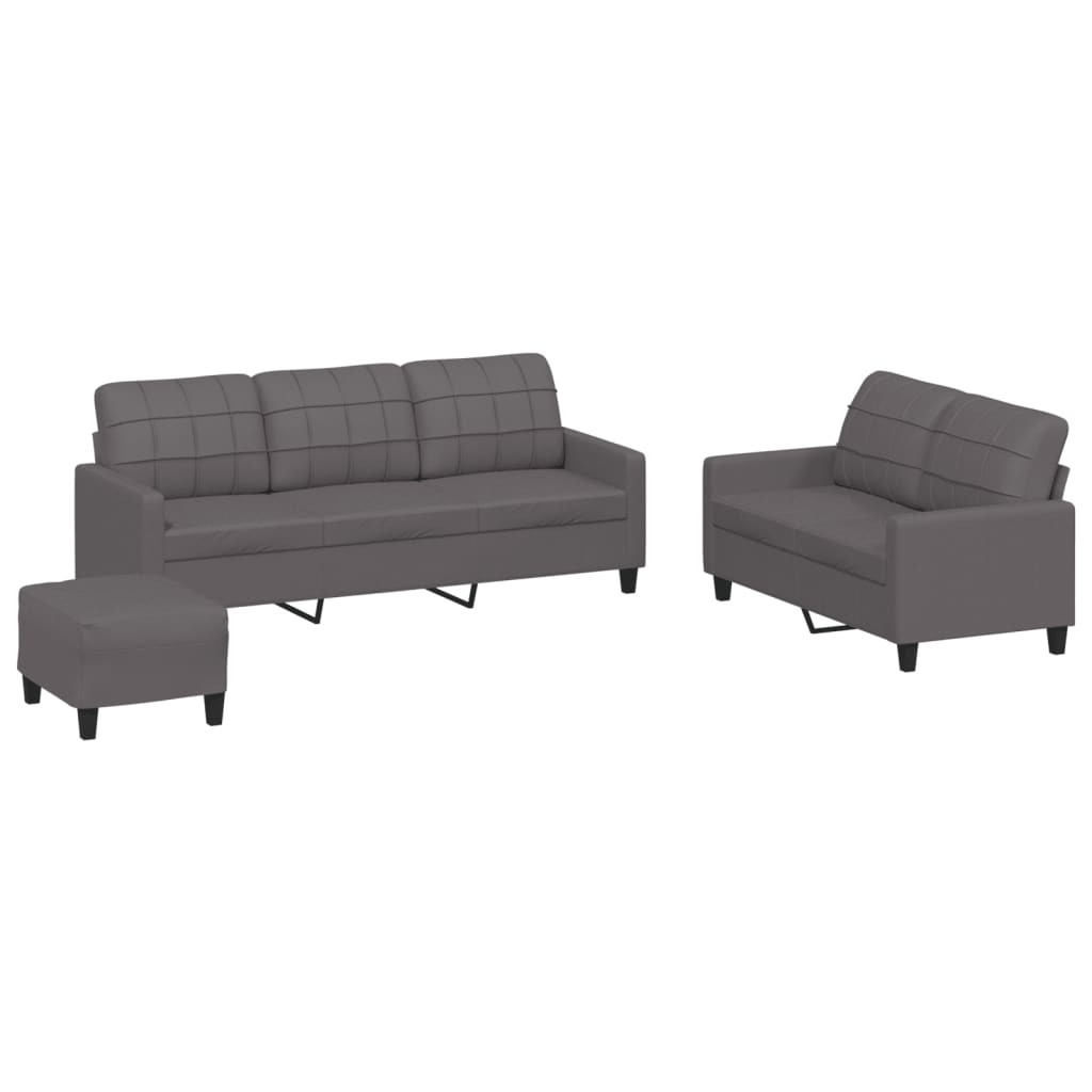 Set di Divani 3 pz con Cuscini Grigio in Similpelle