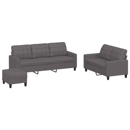 Set di Divani 3 pz con Cuscini Grigio in Similpelle