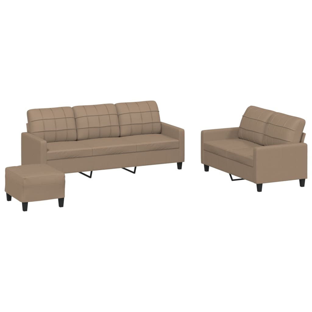 Set di Divani 3 pz con Cuscini Cappuccino in Similpelle