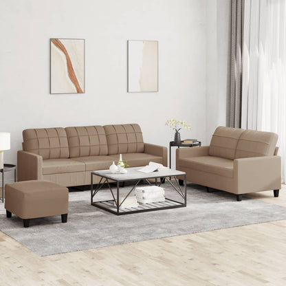 Set di Divani 3 pz con Cuscini Cappuccino in Similpelle