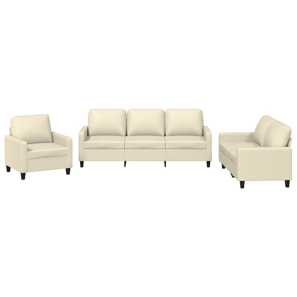 Set di Divani 3 pz con Cuscini Crema in Similpelle