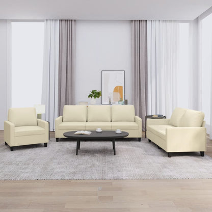 Set di Divani 3 pz con Cuscini Crema in Similpelle