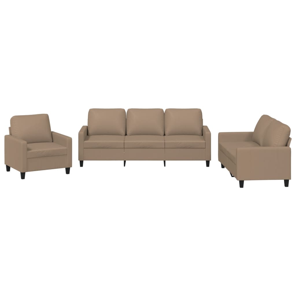 Set di Divani 3 pz con Cuscini Cappuccino in Similpelle