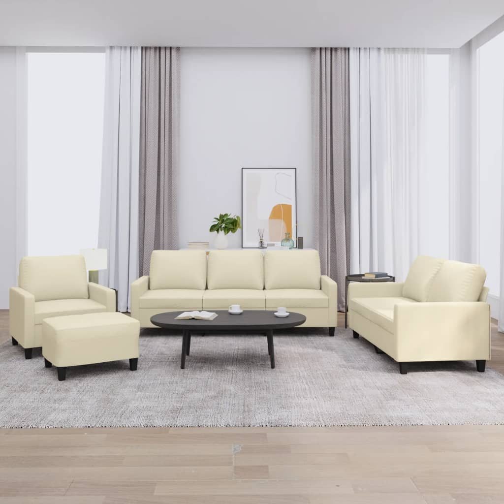 Set di Divani 4 pz con Cuscini Crema in Similpelle