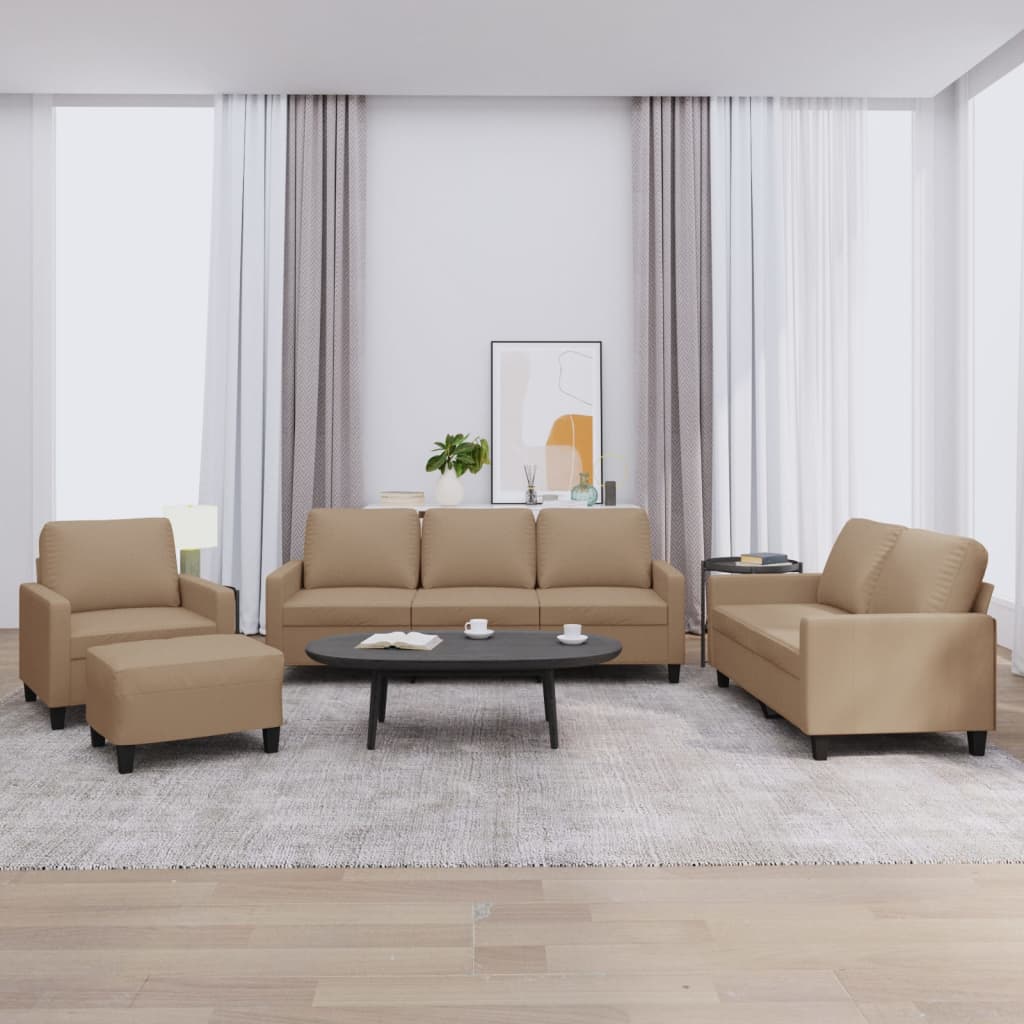 Set di Divani 4 pz con Cuscini Cappuccino in Similpelle