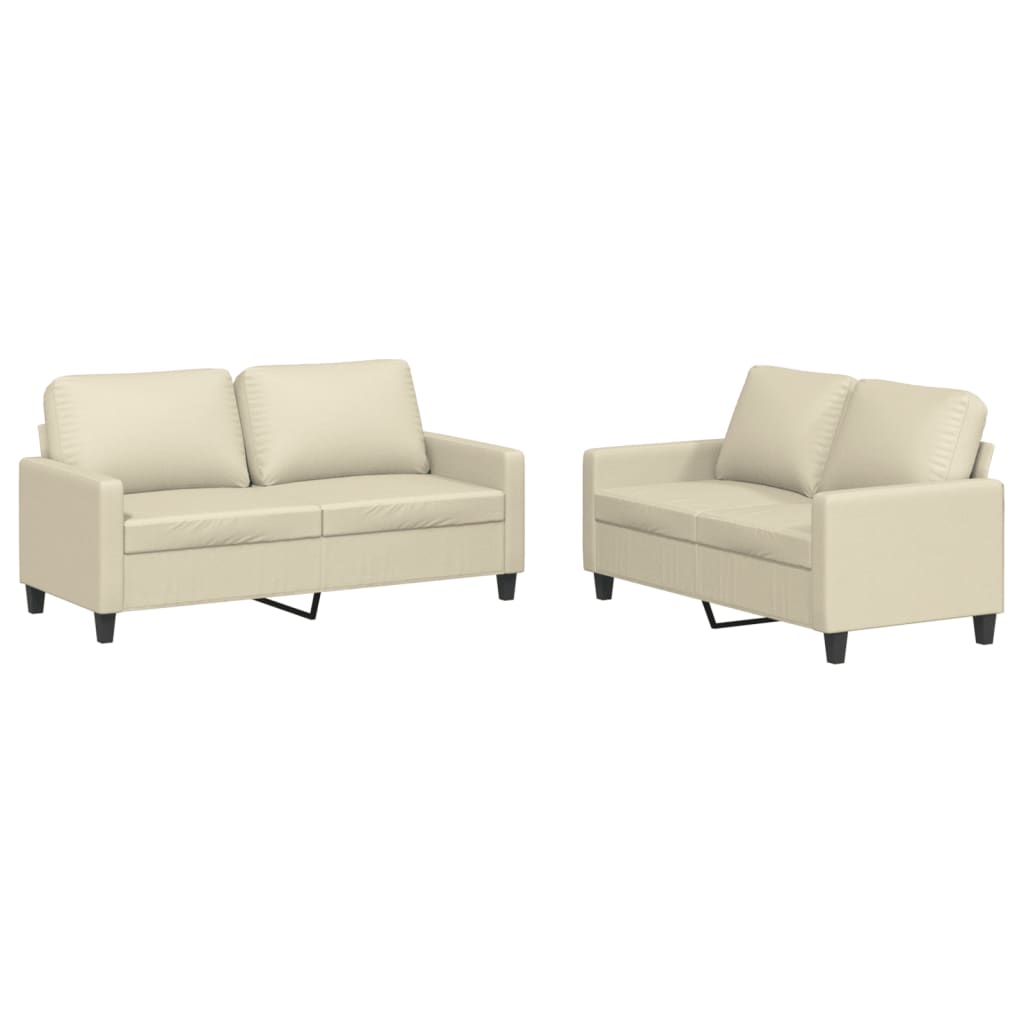 Set di Divani 2 pz con Cuscini Crema in Similpelle
