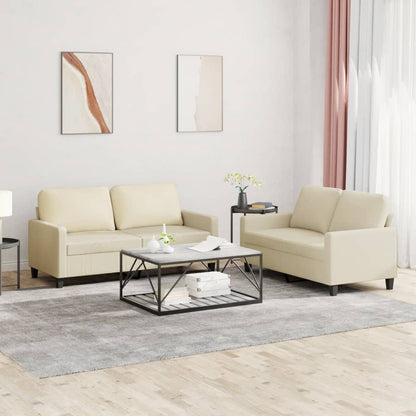 Set di Divani 2 pz con Cuscini Crema in Similpelle