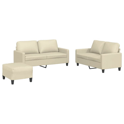 Set di Divani 3 pz con Cuscini Crema in Similpelle
