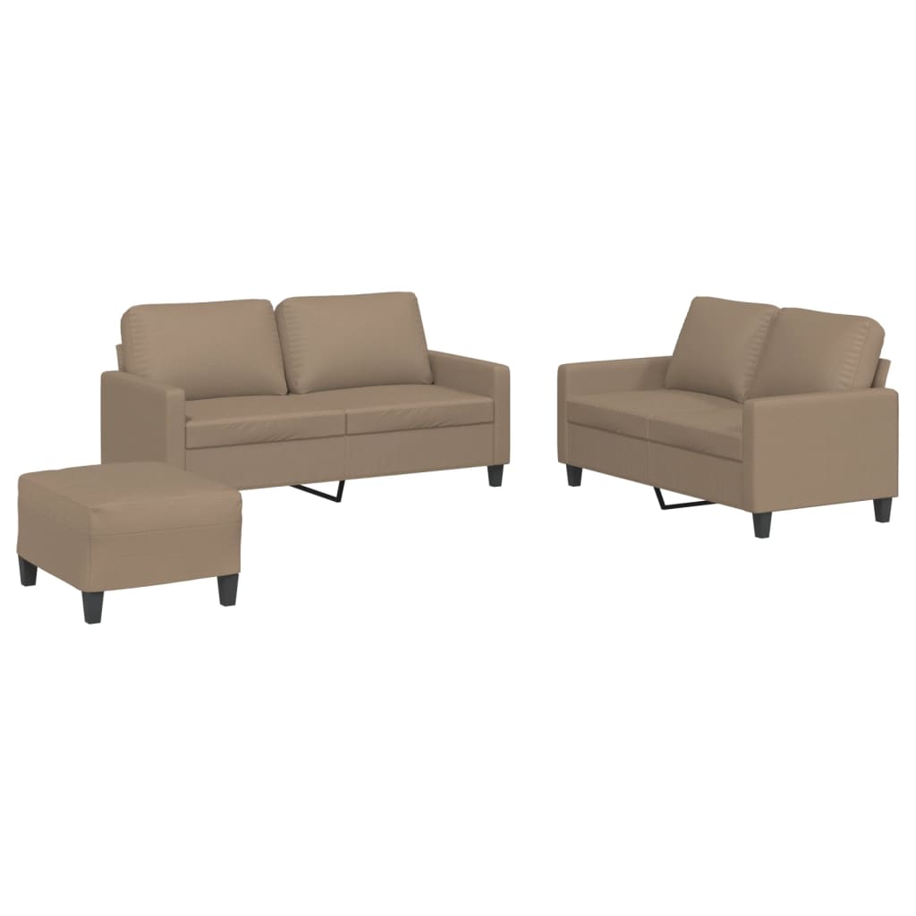 Set di Divani 3 pz con Cuscini Cappuccino in Similpelle