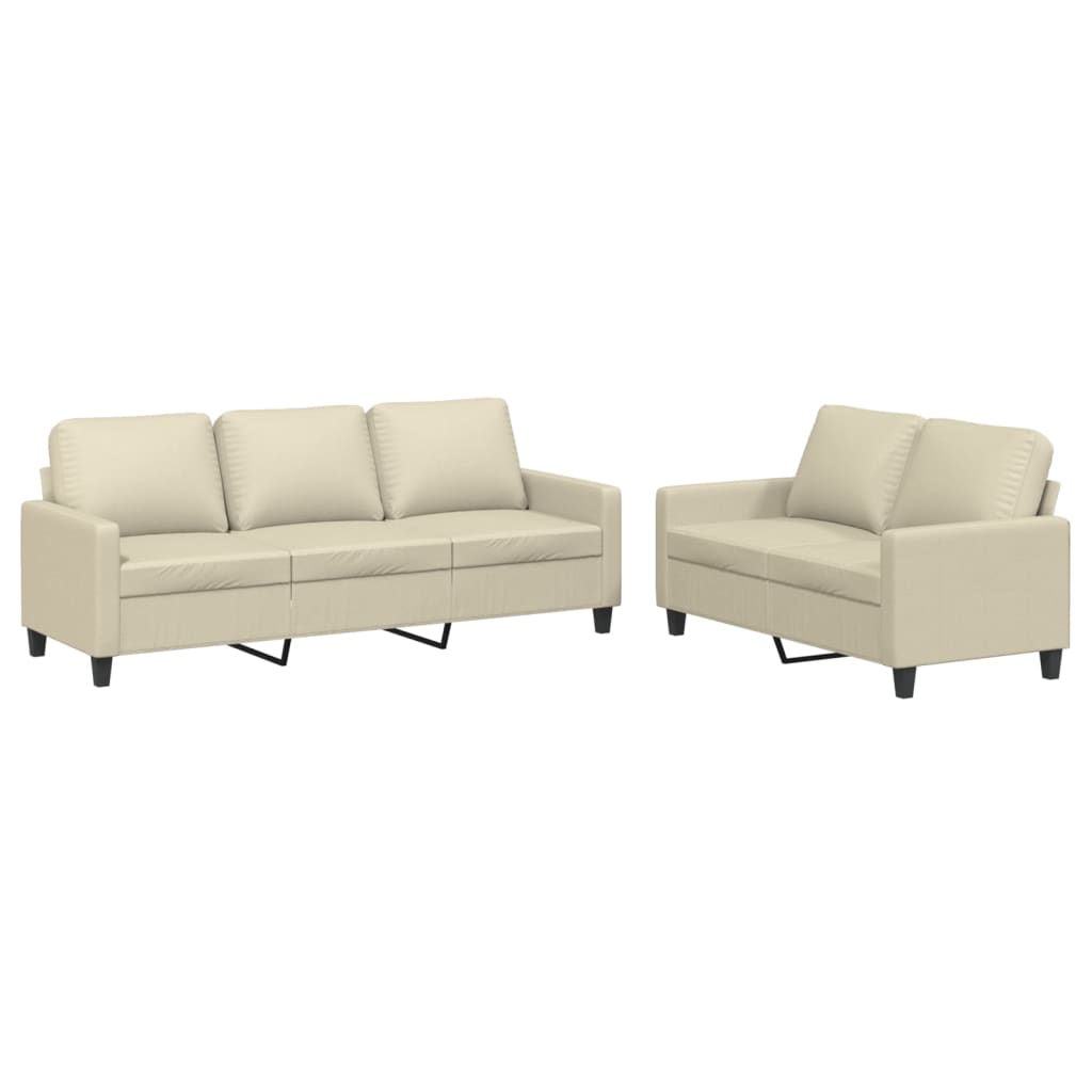 Set di Divani 2 pz con Cuscini Crema in Similpelle