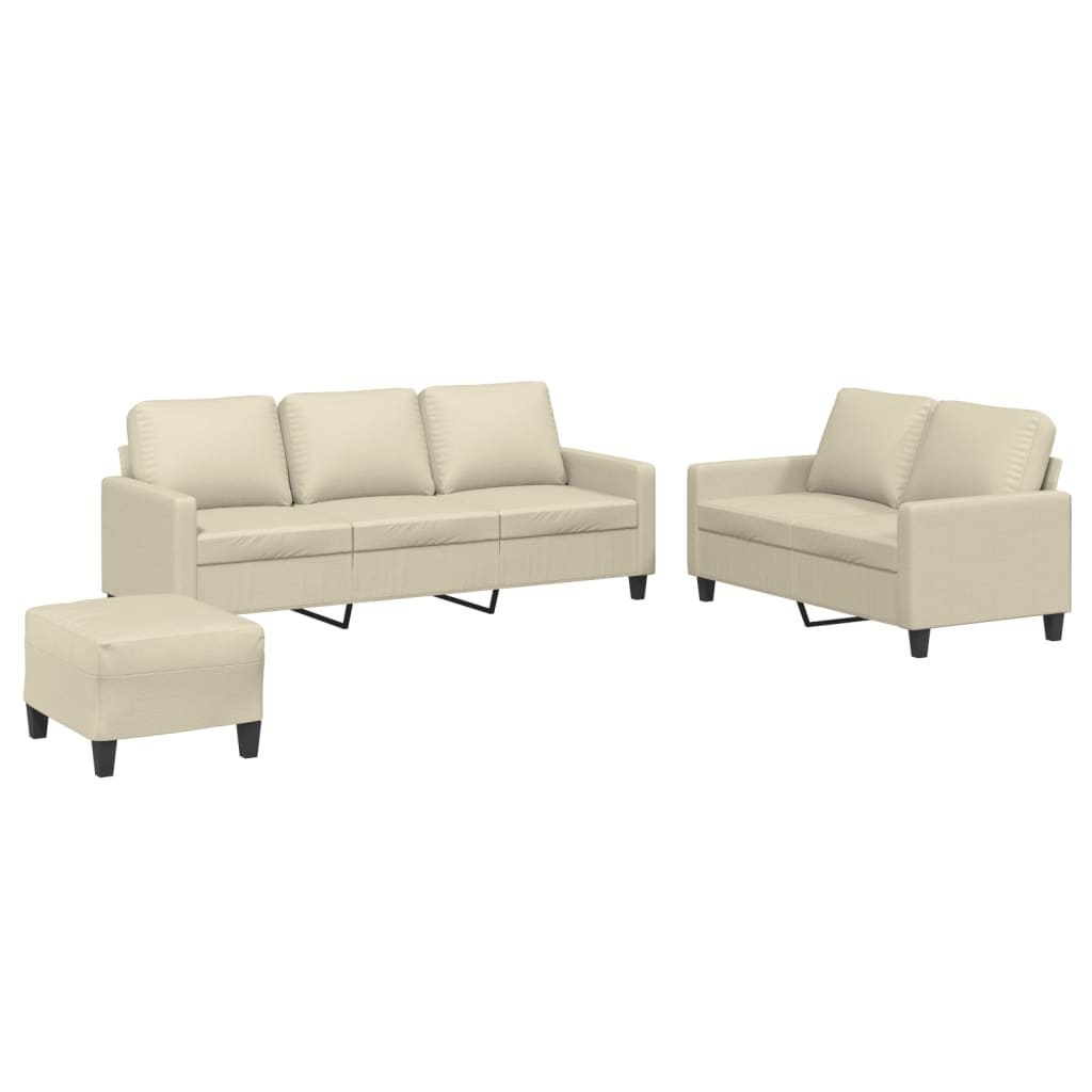 Set di Divani 3 pz con Cuscini Crema in Similpelle