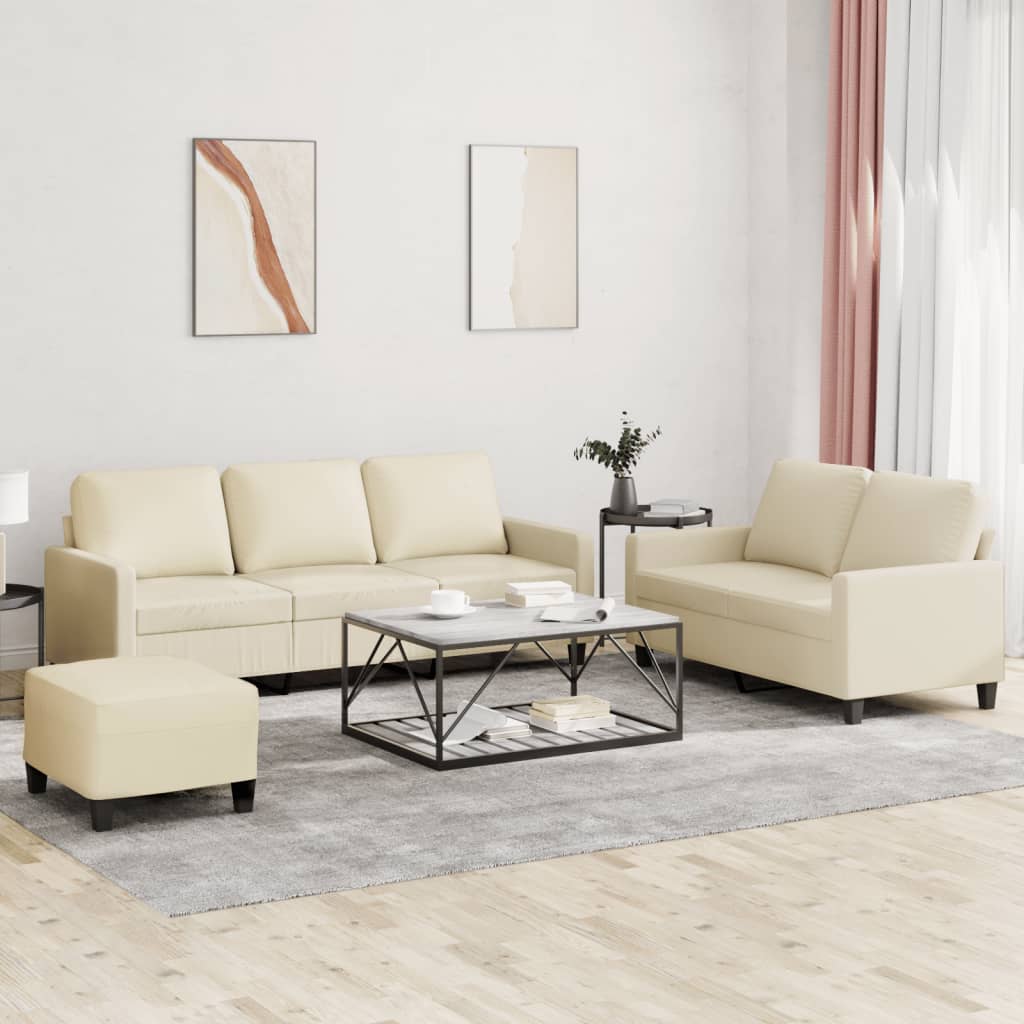 Set di Divani 3 pz con Cuscini Crema in Similpelle