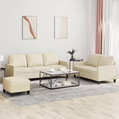 Set di Divani 3 pz con Cuscini Crema in Similpelle