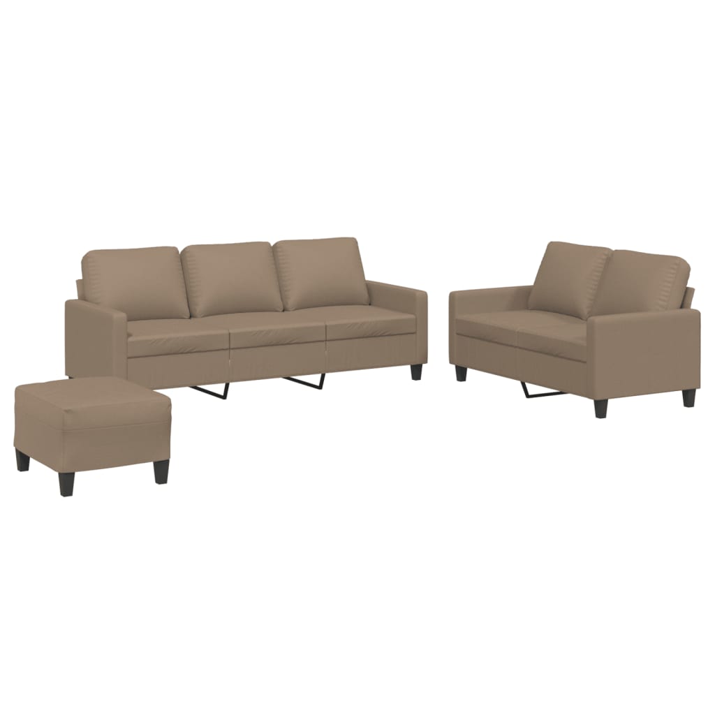 Set di Divani 3 pz con Cuscini Cappuccino in Similpelle