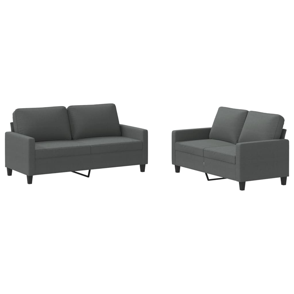 Set di Divani 2 pz con Cuscini Grigio Scuro in Tessuto