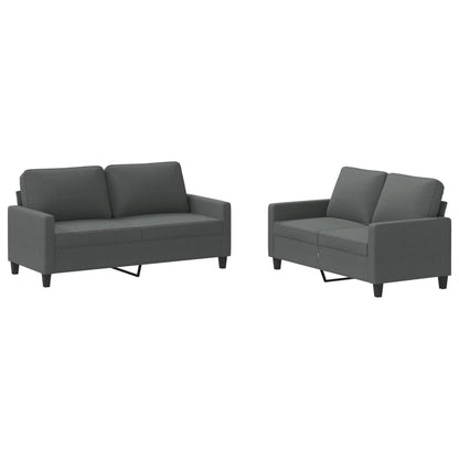 Set di Divani 2 pz con Cuscini Grigio Scuro in Tessuto